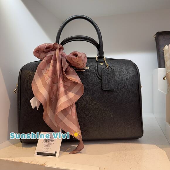 NWT Coach Bundle signature Silk Diamond Scarf & Large rowan Satchel Leather Bag - Picture 1 of 16